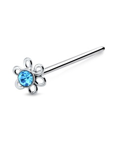 Stone Flower Shaped Silver Straight Nose Stud NSKA-25